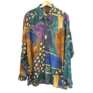 Vintage 90s Pierre Cardin Abstract Print Shirt 90s Designer Art Pattern Button